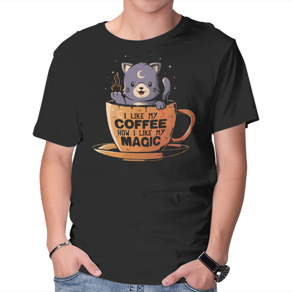 Unisex Crew Neck T-Shirt Black Coffee Black Magic Graphic Short Sleeve Casual Tee XXXL