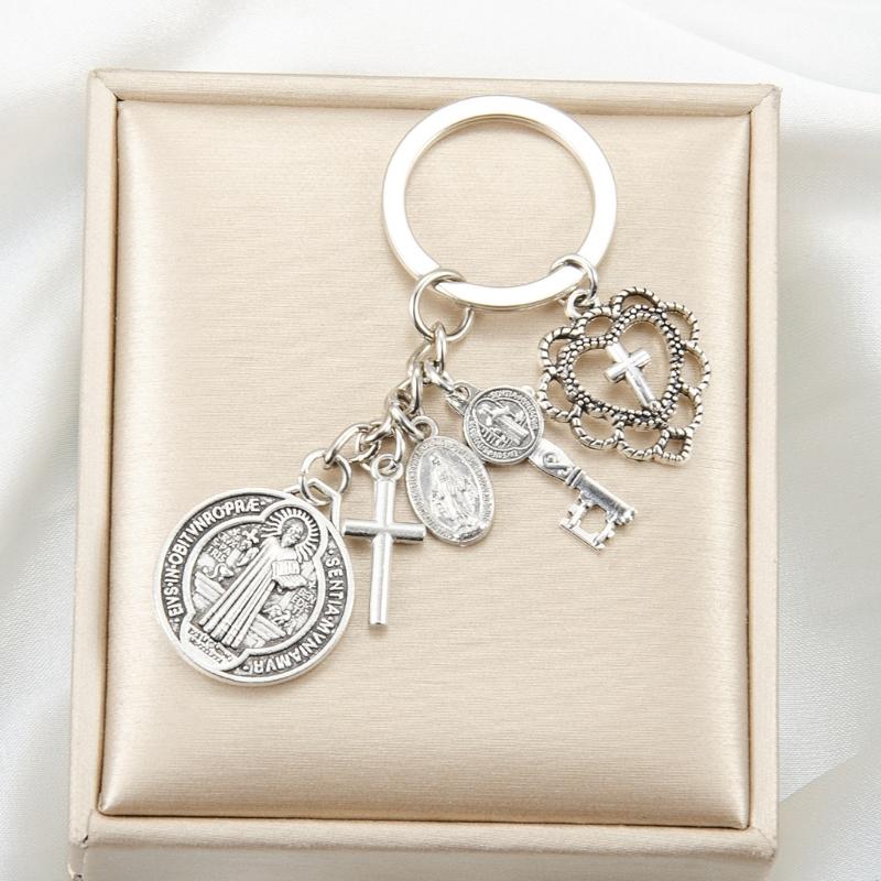 Beautiful Heart Design Crucifix Keychain For Everyday Carry Handmade Keyring Accessories For Keys Or Bags