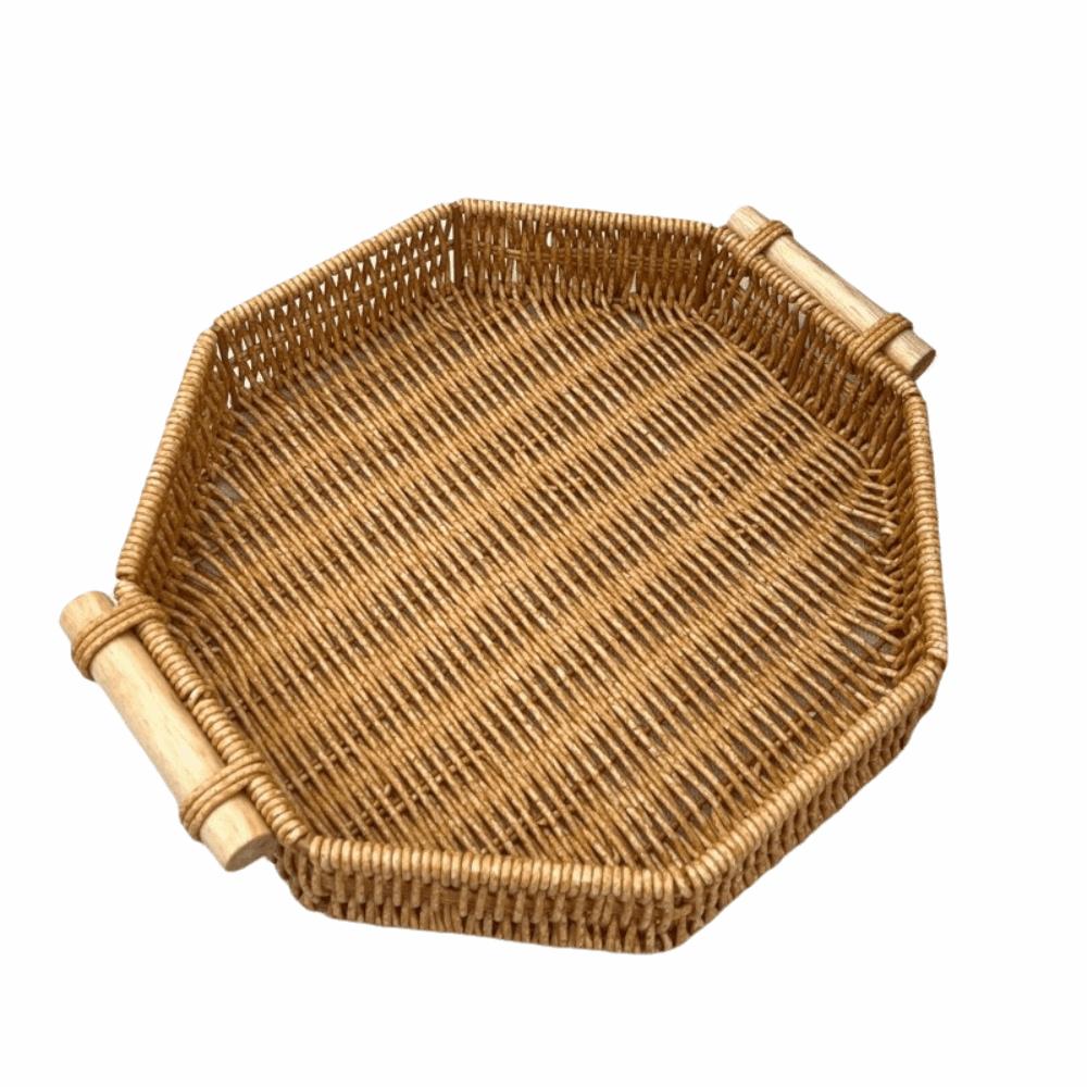 Compact Imitation Rattan Woven Baskets Handmade Storage Bin Snacks Plate Storage Basket Picnic