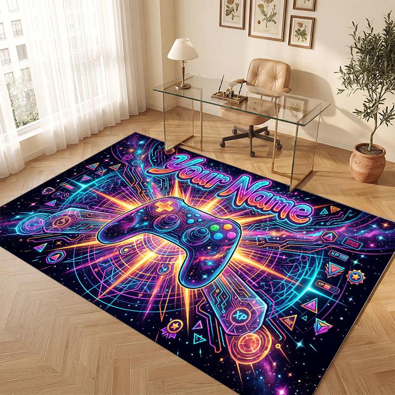 Game Controller Theme Crystal Velvet Floor Rug Personalized Custom Name Text Warm Carpet Home Decoration