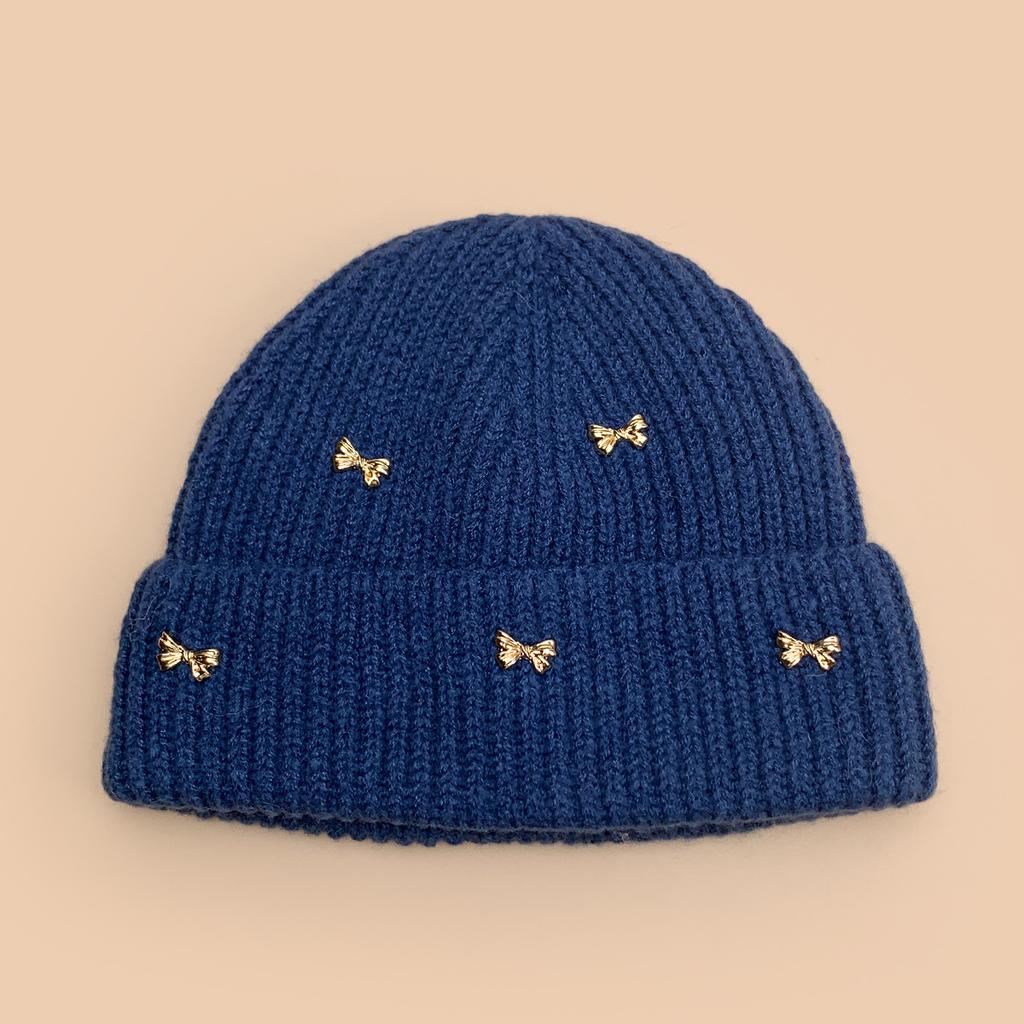 Autumn and winter cute bow simple knitted hat women warm sweet outdoor leisure pullover hat