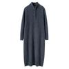 Women's High-Neck Cashmere Knit Dress - Button-Up, Knee-Length, Thick for Autumn/Winter