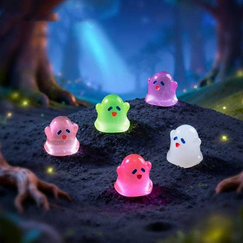 Glowing Mini Ghost Figurine 10Pcs Resin Craft Ornament for Halloween Fairy Garden Desktop Home Party Decor
