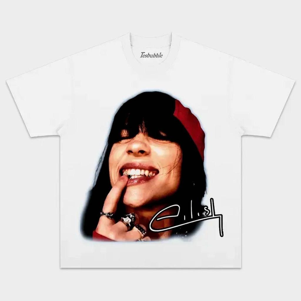 T-shirt Grafica Ritratto Billie Eilish Unisex Abbigliamento T-shirt Donna Y2k Popolare Vintage Bootleg Estiva Nuova T-shirt Regali per Fan