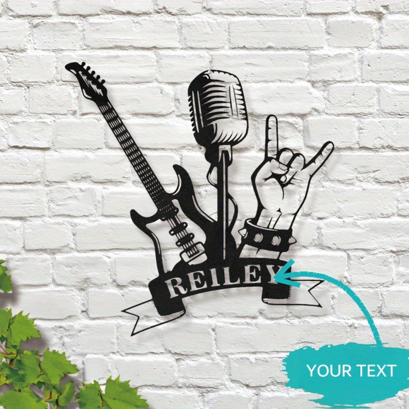 Custom Rock and Roll Metal Wall Art, Personalized Guitar Band Name Sign, Music Lover Gift for Studio Outdoor Decor S чёрный