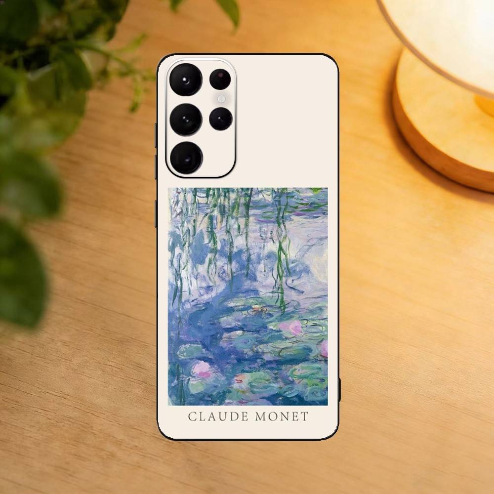 Claude Monet Ins Fishion Phone Case For Samsung S25,24,23,22,30,21,10,9,Ultra,Plus,Lite Soft Black Case