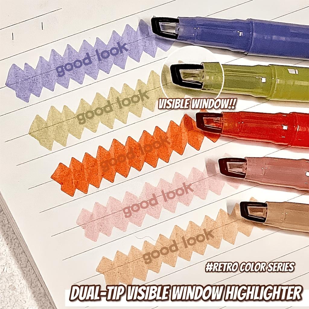 5-Pack Dual-Tip Highlighters with Viewing Window, Suitable for Eye-Friendly Colored Highlighters, Fluorescent Markers, Marking Pens, Highlighting Pens