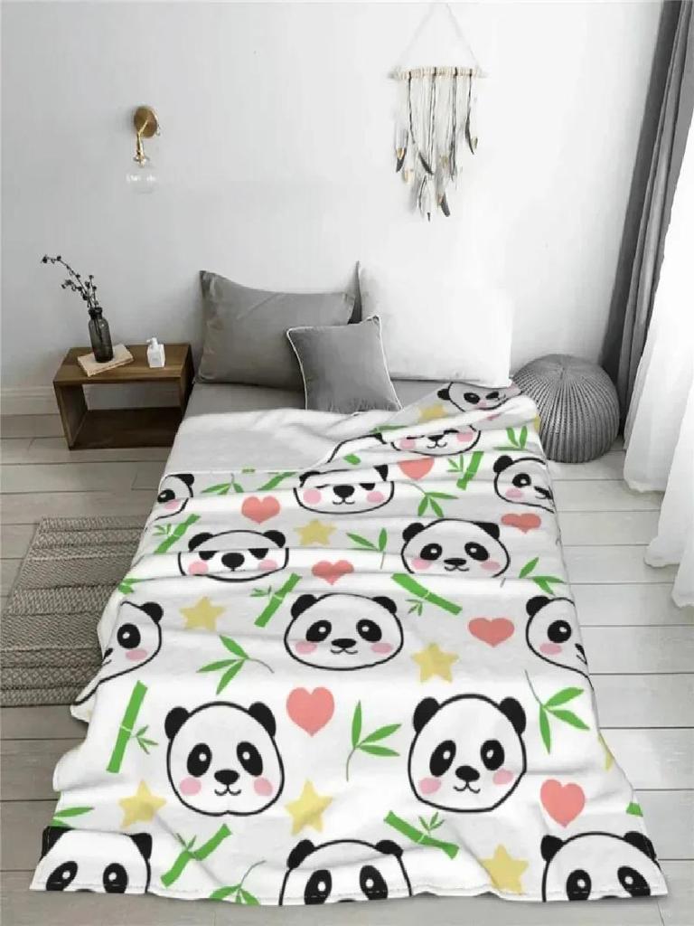 Cozy D Panda Bamboo Throw Blanket Soft Flannel Winter Blanket for Couch Office Bedroom Lovely Animal Print