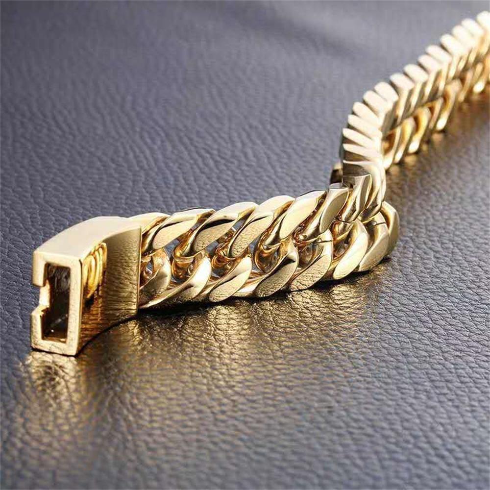 New Fashion Bracelet Gold Color Link Chain Hip Hop Cuban Bracelet Stainless Steel
