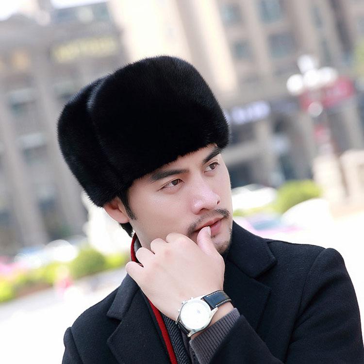 

Мужская норковая меховая шапка, новая мужская норковая меховая шапка, зимняя теплая шапка-цилиндр, головной убор, шапка-берет из натурального меха норки для мужчин 55-56cm чёрный