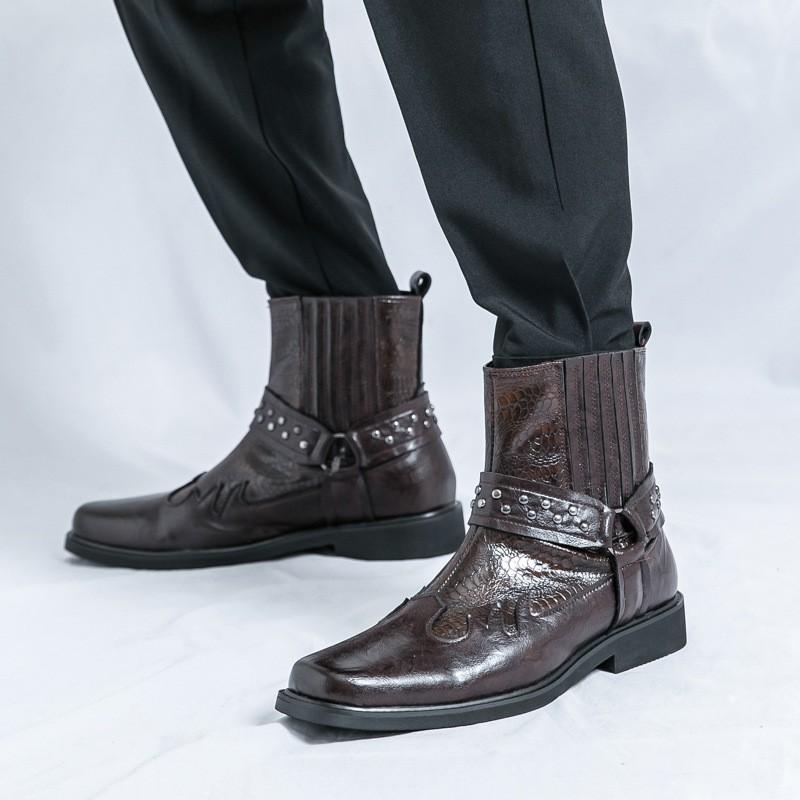 Mens Square Toe Ankle Boots Casual Formal Leather Shoes Plus Size Winter