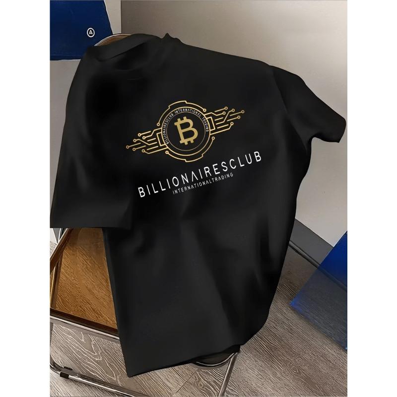 

Men s Billionaires Club Bitcoin T-Shirt - Crypto Currency Print Crew Neck Short Sleeve Tee Suitable for Tech Events, Summer Casual Wear S чёрный