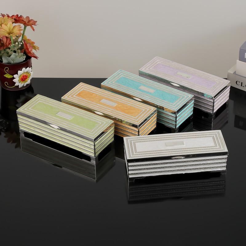 Long Rectangle Enamel Jewelry Box With Rhinestones Feet Luxury Desktop Decor Craft