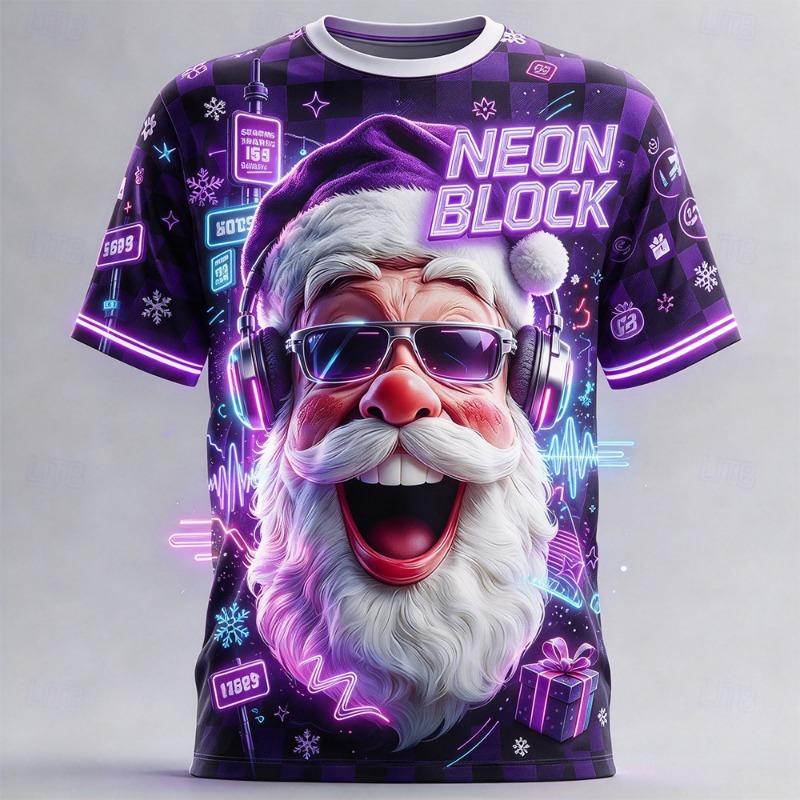 Men Christmas Short Sleeve T-shirt Santa Claus 3D Print Tee Xmas Graphic Tops Ugly Christmas Party Costume Holiday Gift for Male