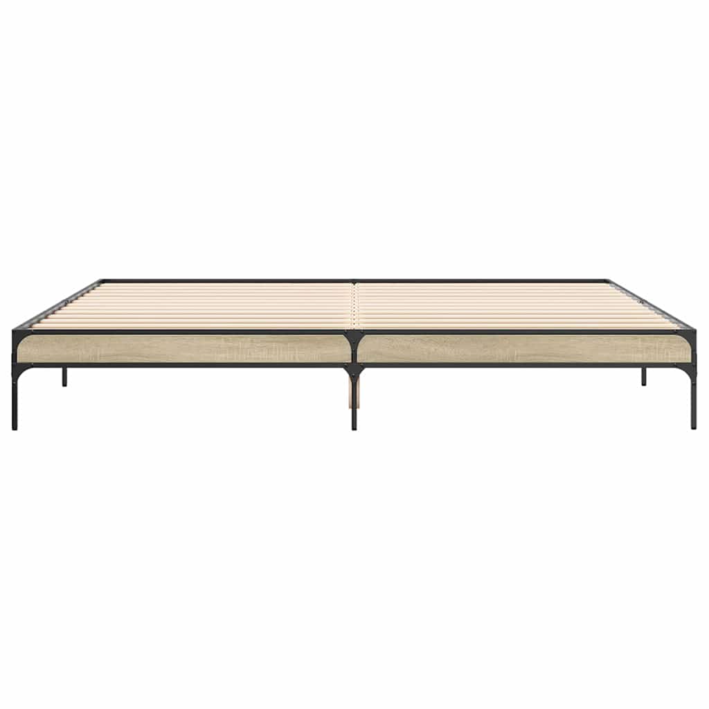 Bed Frame in Sonoma Oak Finish 200 x 200 cm Made of Particleboard and Metal