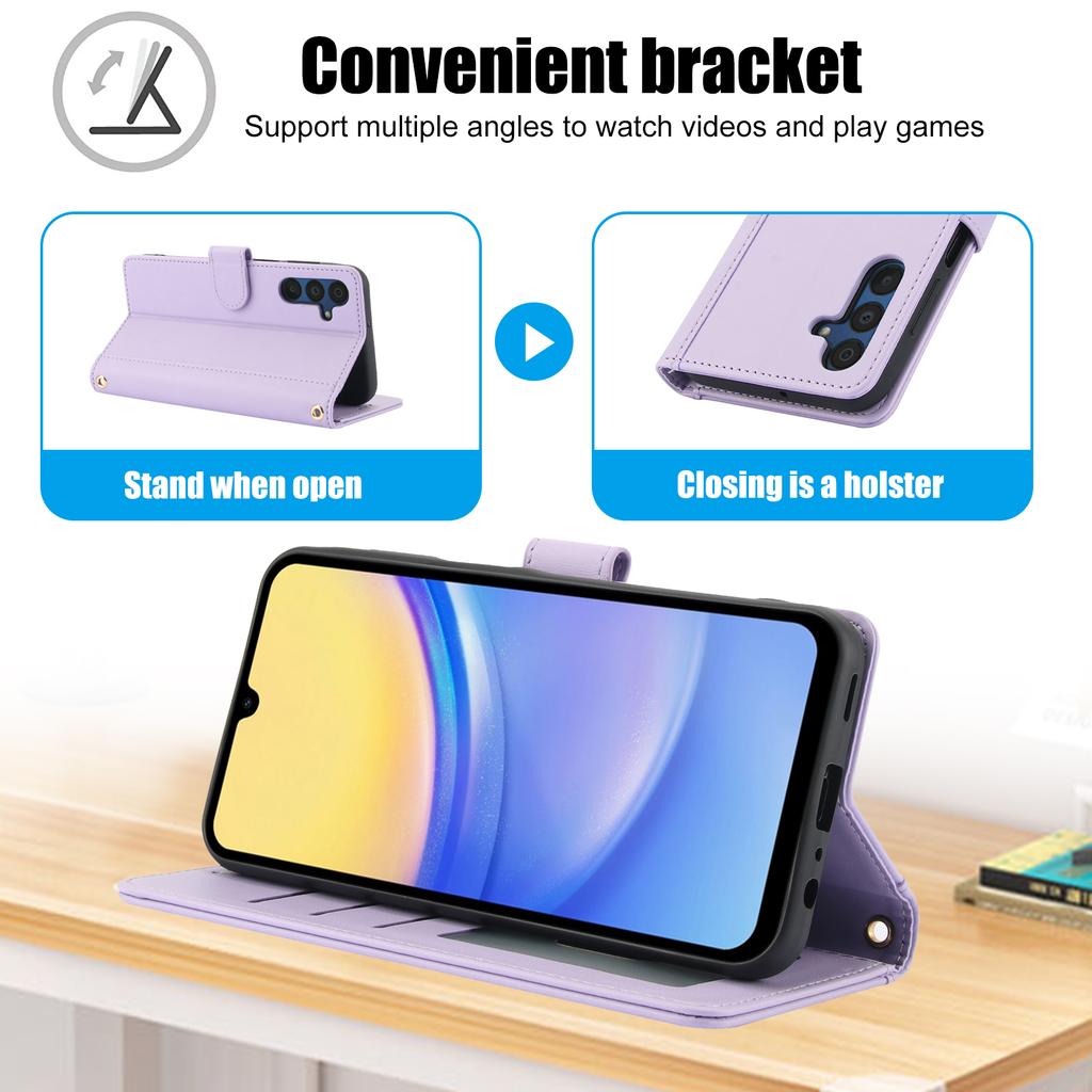 SY-003 For Samsung Galaxy S24 FE Case PU Leather Stand View Phone Wallet Cover with Hand Strap