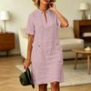 Women Short Sleeve V Neck Pocket Casual Loose Fit Dress Soft Fabric Design Comfortable Everyday Wear