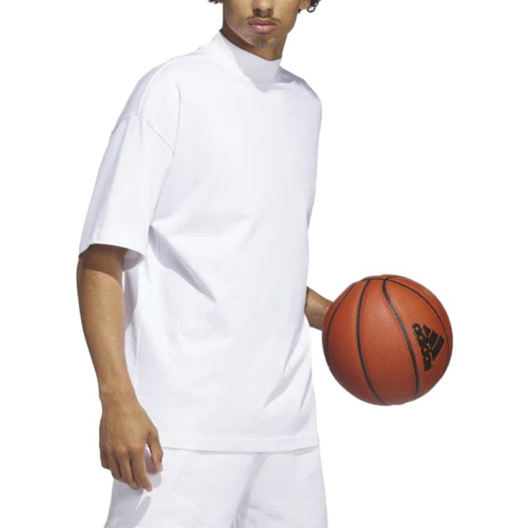 Adidas SS23 Solid Color High Neck Short Sleeve T-Shirt Men Tops White IB9433