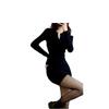 Set Rochie Subțire Căptușită cu Lână Neagră pentru Femei - Sexy, Cu Șolduri Îmbrăcate, Fustă Scurtă pentru Toamnă/Iarnă