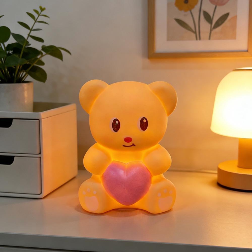 Charming Heart Bear Night Light - Cute Cartoon Festival Gift for Kids' Birthdays and Creative Atmosphere Decoration.