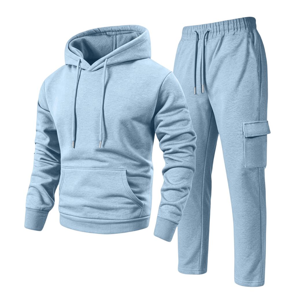 Men's Casual Hooded Zip-Up Jacket and Multi-Pocket Cargo Jogger Pants 2-Piece Set for Outdoor Sports