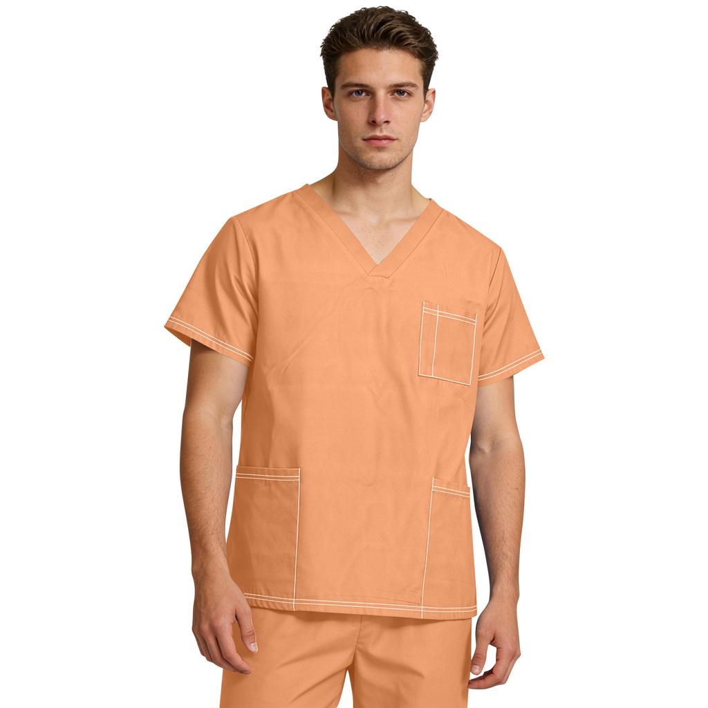 Uniforme da Assistente da Uomo a Scollo a V a Maniche Corte Lavabile a Mano