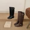 European and American style tall and thin, wrinkled piled boots, new square head thick heel belt buckle, one pedal knight boots women