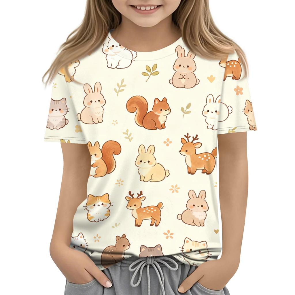 Kids Animal Print Crew Neck Short Sleeve Casual Loose Fit T Shirt Top Soft Comfortable Fabric Suitable for Daily Wear and Playtime