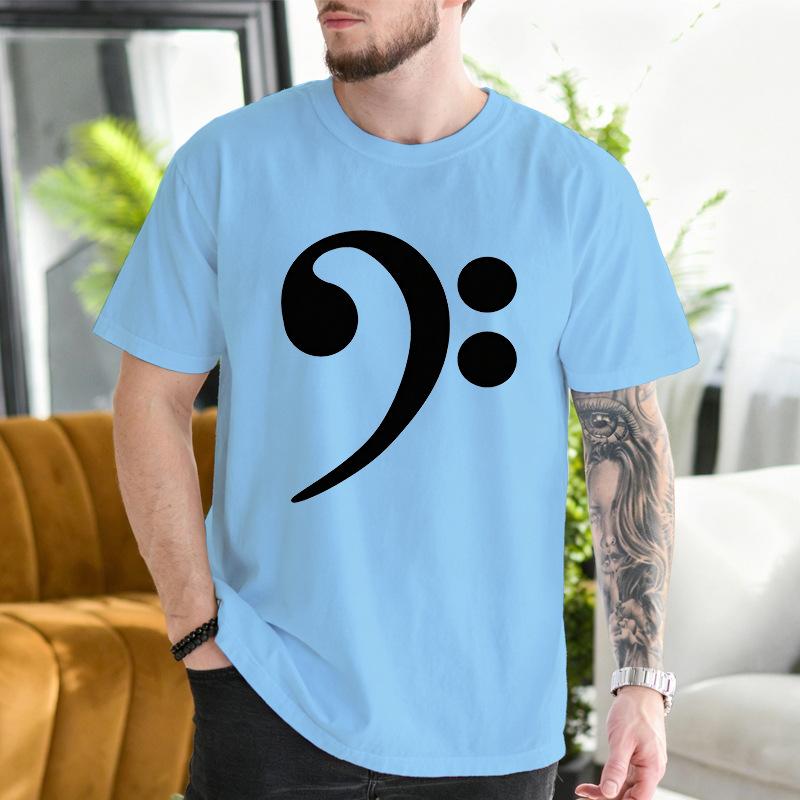 Music Bass Clef Print Modal Tshirt European Size Casual Loose Round Neck Short Sleeve Top For Unisex