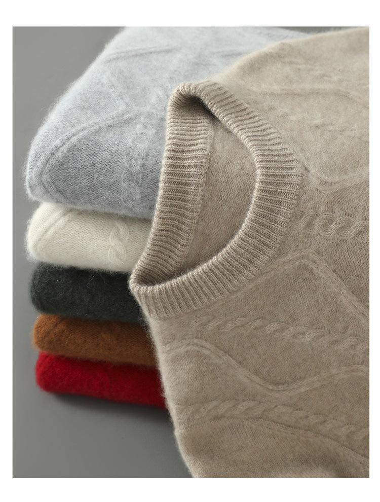 Men's Diamond Cable Knit Wool Sweater - Thick, Loose, Versatile Cashmere Layer