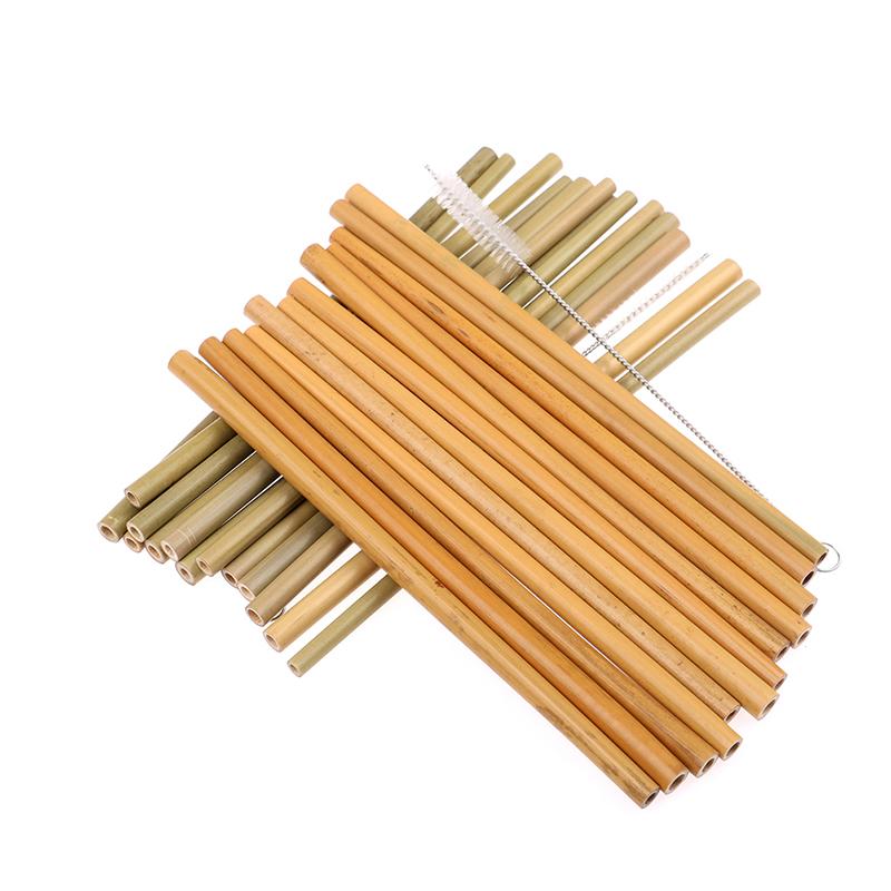 1/12Pcs Bamboo Drinking Straws Eco-Friendly Party Kitchen With Clean Brush