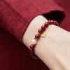 Vintage Good Luck Natural Stone Cinnabar Red Gold Color Pearl Beads Beaded Chinese Style Bracelet for Women Party Jewelry Gift