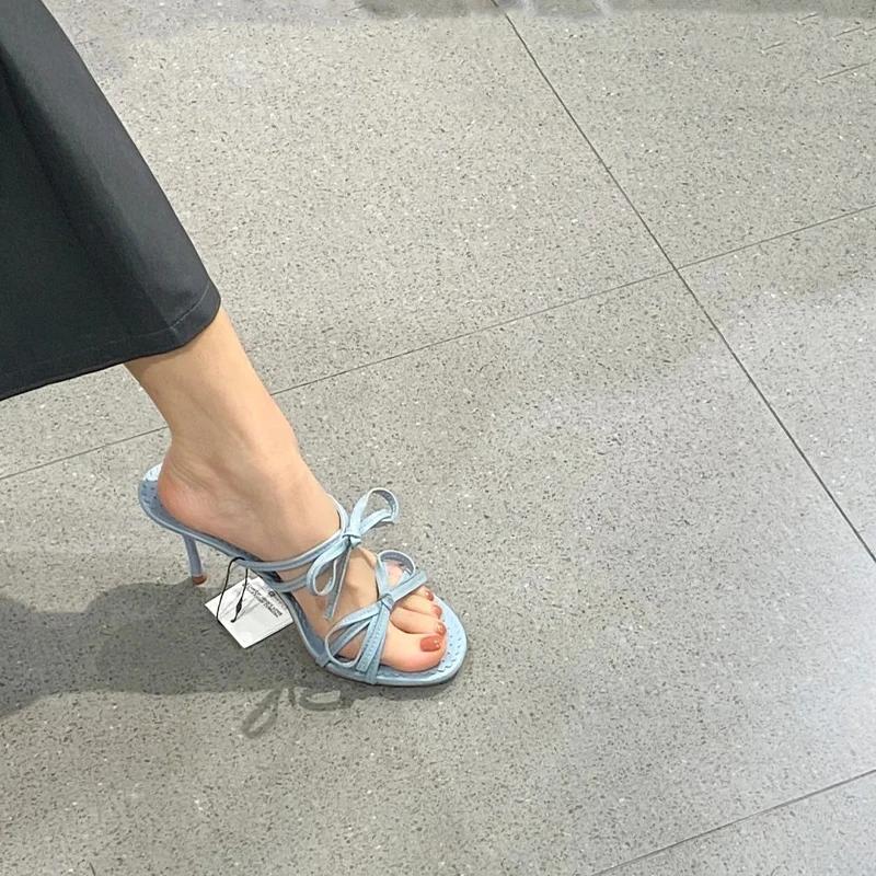 Fashion Summer Women Slippers Open Toe Butterfly-knot High Heel Slides Ladies Outdoor Stripper Party Sandalias