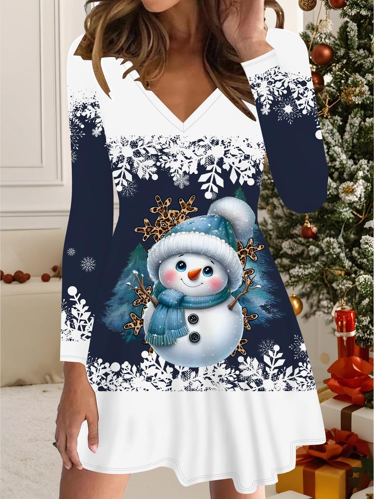 3D Snowman Printed Dress Exclusive Trendy Item for Women in Autumn & Winter Christmas Edition