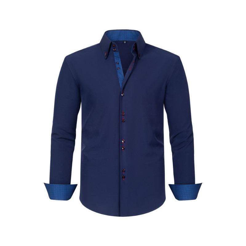 Men Contrast Lining Long Sleeve Button Down Dress Shirt