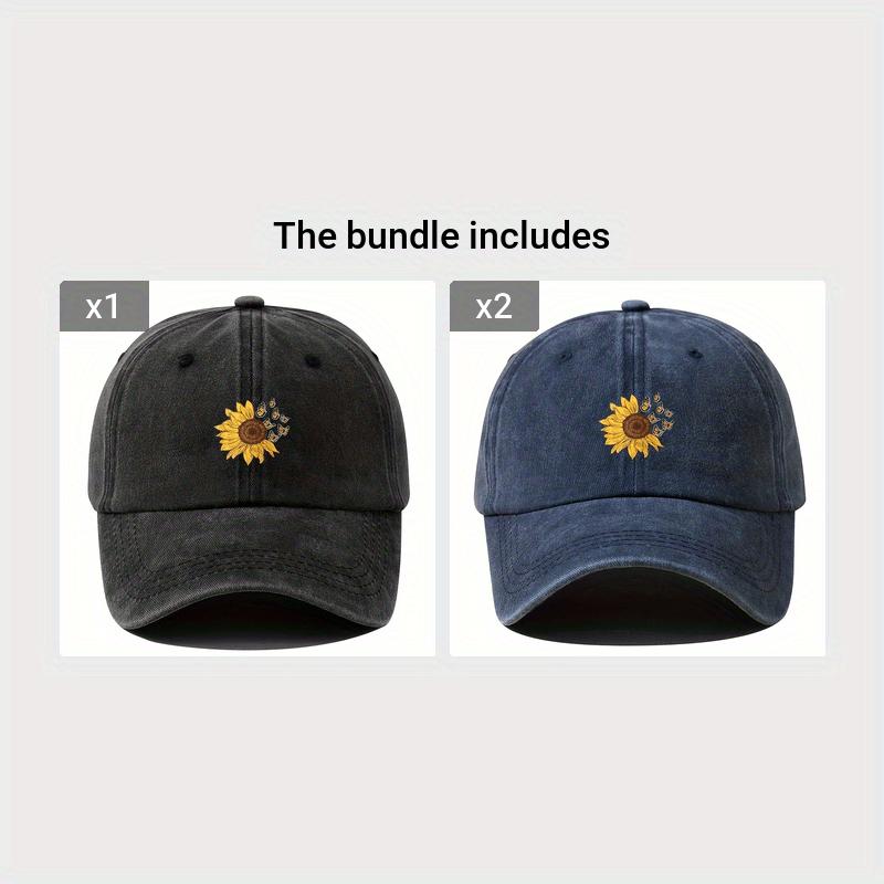 pc Unisex Sunshade Washed Distressed Baseball Cap With Sunflower Butterfly Pattern For Outdoor Sport Ideal choice for Gifts