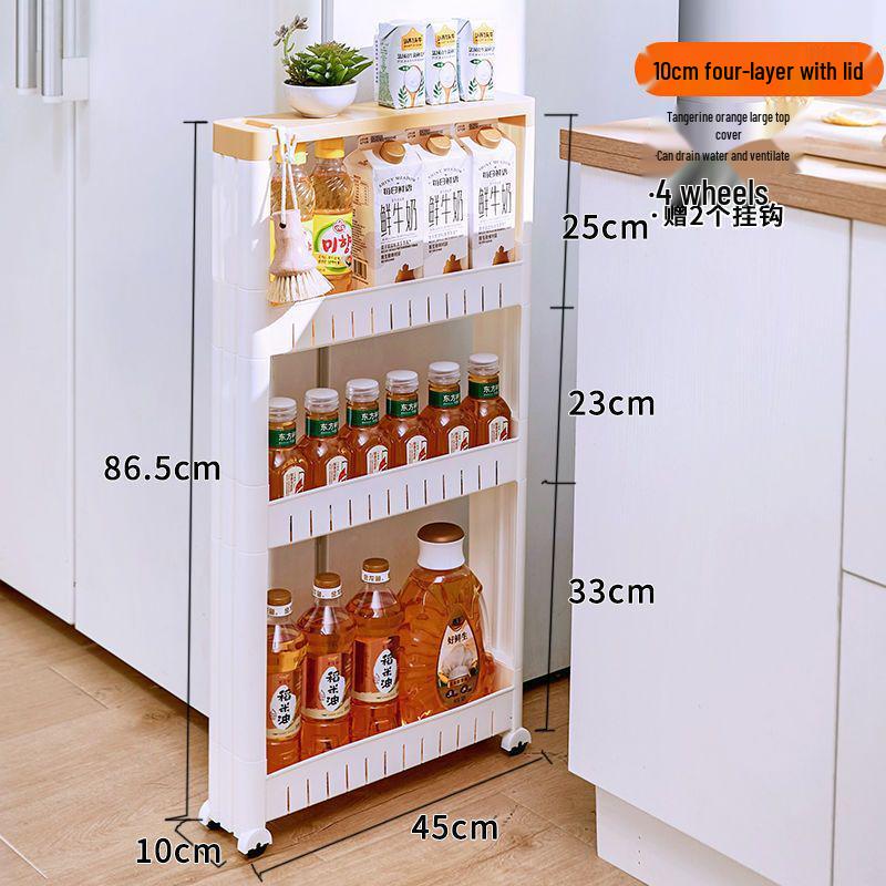 Ultra-Narrow 10CM Storage Rack with Wheels for Kitchen, Bathroom, Refrigerator Gap, and Living Room. Floor-Standing Cart.