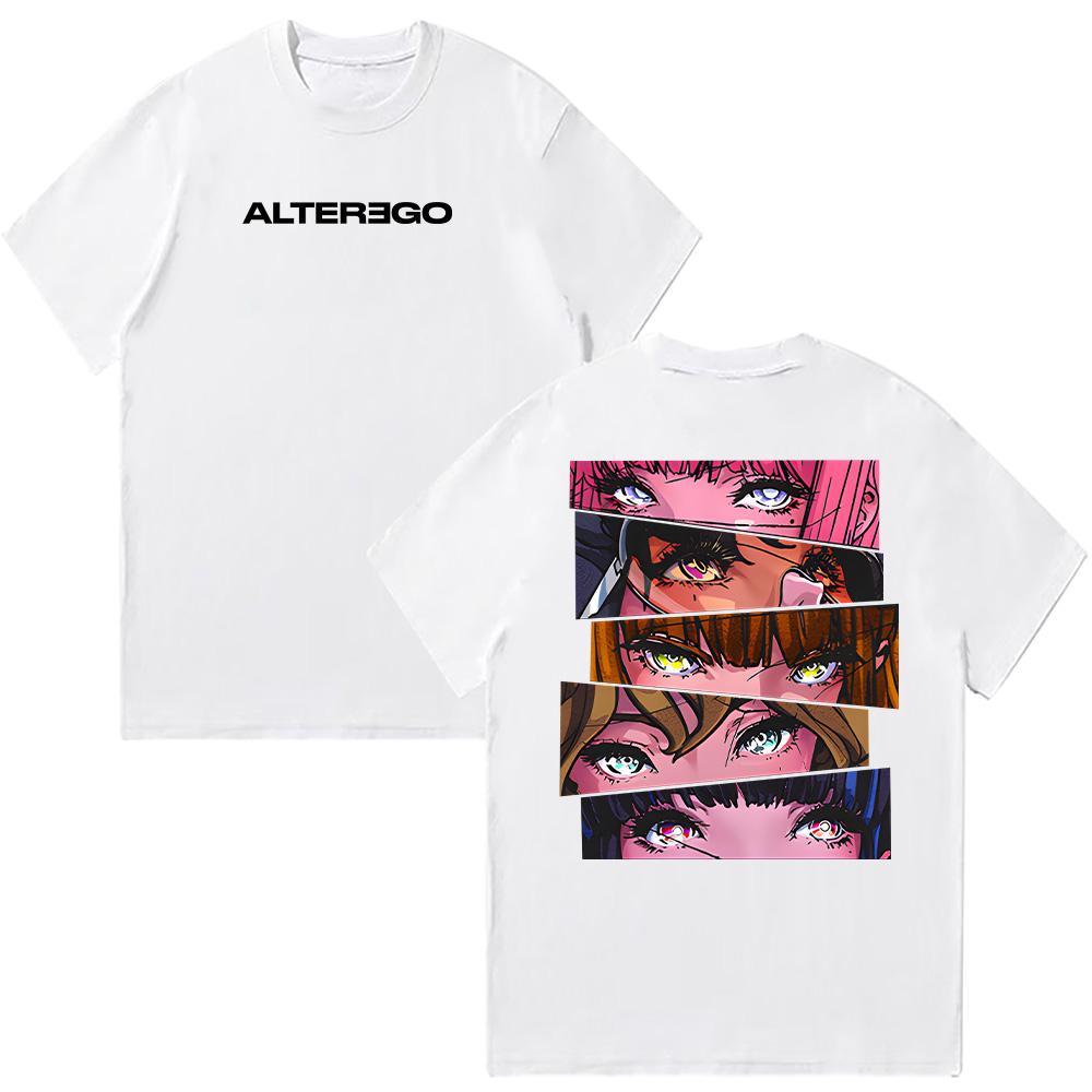 Alter Ego Comic Split Tee Kpop Fan T-shirt Summer New Retro Fashion Pure Cotton Men Women Y2K Top Harajuku Cartoon Clothing