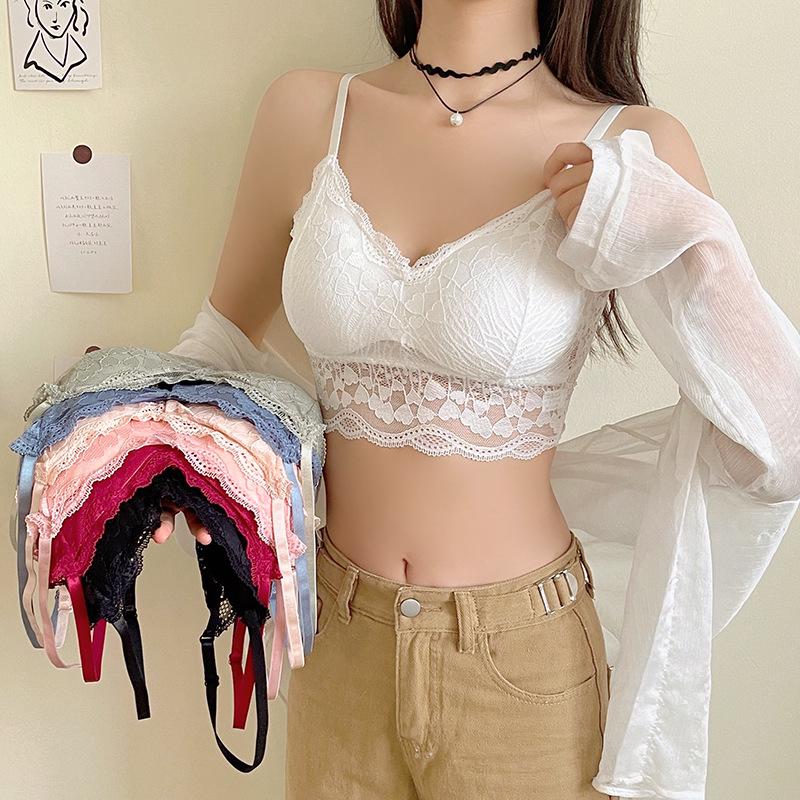 Peach Heart Lace Bandeau Camisole with Open Back and Anti-Exposure Design