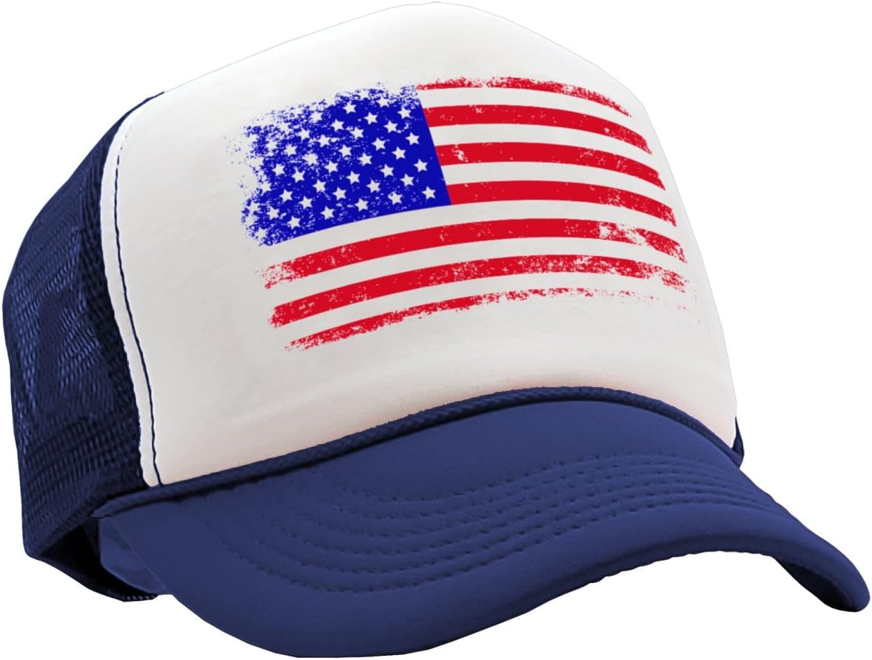 Американский флаг Тракерская кепка Потертый принт США Сетчатая бейсболка Регулируемая для улицы One Size