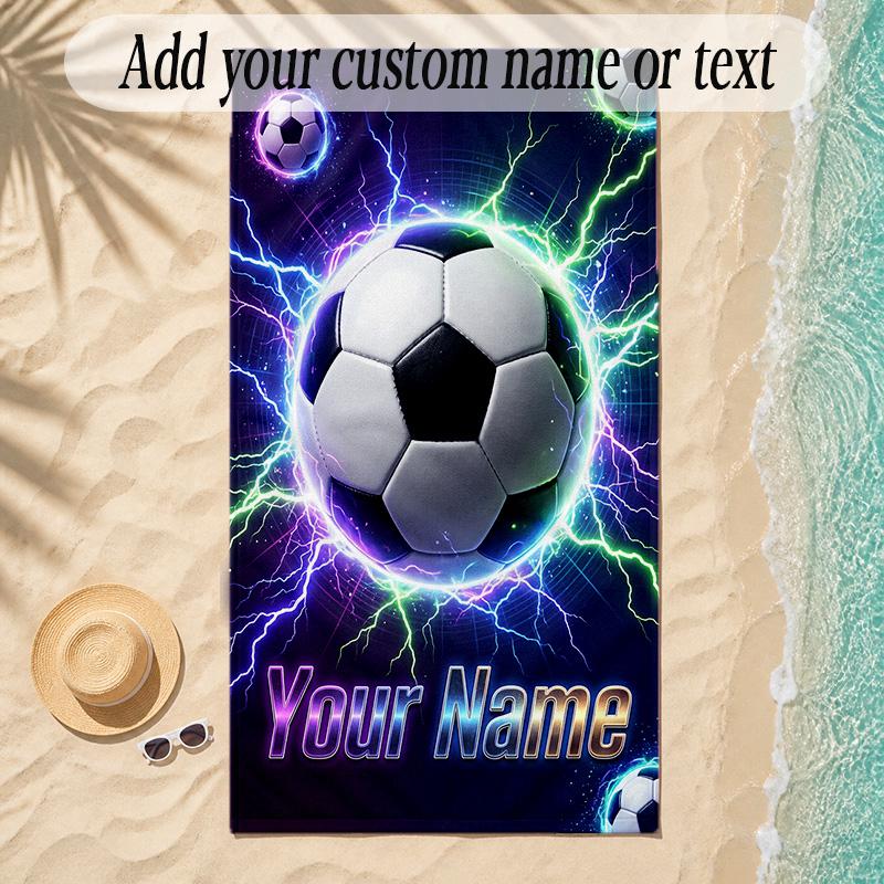 Soccer Theme Soft Beach Towel Personalized Custom Name Text Towel Portable for Beach Pool Travel