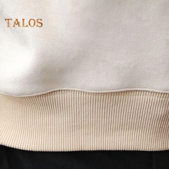 Men Spring Fall Top Double-sided Velvet Half-high Collar Loose Printing Elastic Cuffs Solid Color Loose Pullover Long Sleeves Sport School Daily