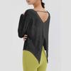 Women's  Long Sleeve Shirt Loose Satin Top Embossed Lace R-neck Silk Lined Top