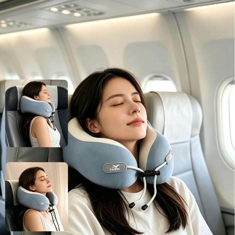 Cooling Ice Silk Memory Foam Travel Neck Pillow With Carry Bag Airplane Car Train Trip