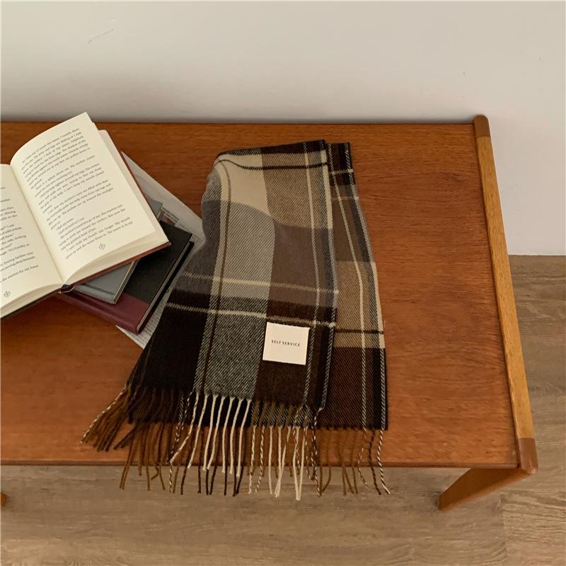 Plaid Scarf Women's Autumn and Winter Ins Girl Korean Version Versatile Thickened and Lengthened Imitation Cashmere Shawl Warm Student Scarf