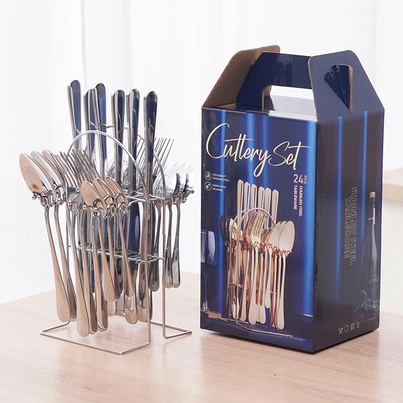24-Piece Stainless Steel Cutlery Set: Steak Knife, Fork, Spoon & Dessert Spoon