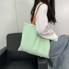 Stripe Contrast Color Canvas Shoulder Bag Simple Design Vintage Style Zipper Handbags Large Capacity Patchwork Shopping Bag