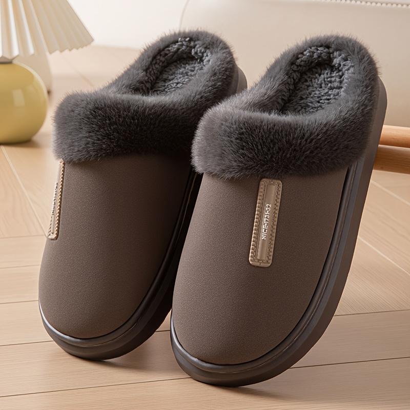 Simple Design Home Plush Warm Men's Slippers, and Wear-Resistant Thick-Soled Non-Slip Shoes, Unisex Autumn/Winter Indoor Plush-Lined Slippers