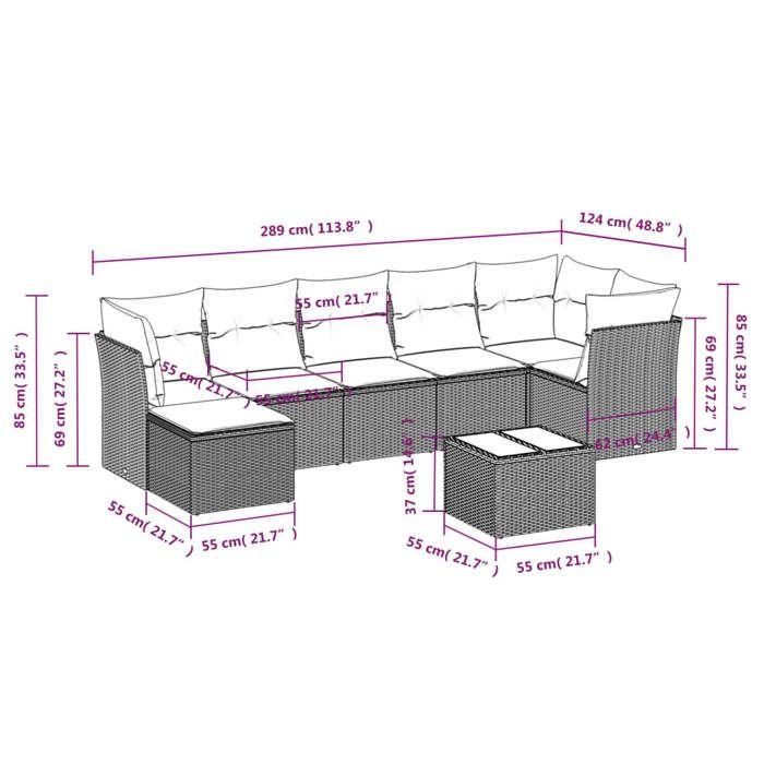 VidaXL Salon de Jardin avec Coussins 8 pcs, Canapés avec Pieds Réglables, Ensemble de Meubles d'Extérieur Patio Terrasse 3217984