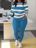 Women's Two-Piece Letter Print Striped Set: Casual Long-Sleeve T-Shirt & Sweatpants/Leggings